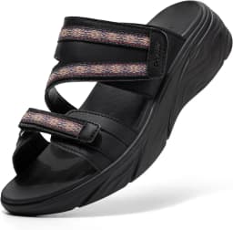 FitVille Women'S Wedge Slippers Wide Width Adjustable Straps Summer Beach Sandals Slipper For Swollen Feet And Bunion Relief