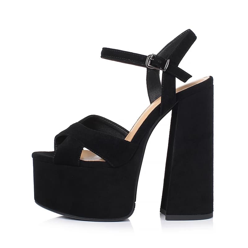 Arden Furtado Women's Summer Embossed Cowhide Platform Shoes Round Toe Super High Heel Sandals Large Size Commuter Footwear