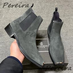 Men's Suede Leather Metal Toe Chelsea Boots British Retro Solid Color Med Heel Ankle Boots Autumn Winter New Cowhide Male Shoes