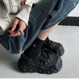 Summer Street Explosion 5CM Mary Jane Sandals Women's Wave Thick Bottom Lace Hollow Big Head Bread Shoes