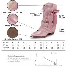 GMQM 2025 New Western Ankle Boots Bows For Women Fold Over Cowgirl Satin Booties Pointed Toe Cowboy Booties Pull On Chunky Heel