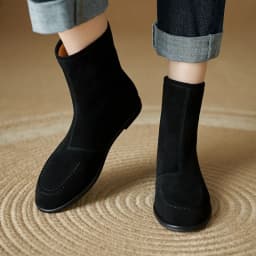 NEW Autumn/Winter Women Boots Sheep Suede Leather Shoes Women Round Toe Low Heel Shoes Slip-on Chelsea Boots Zipper Short Boots