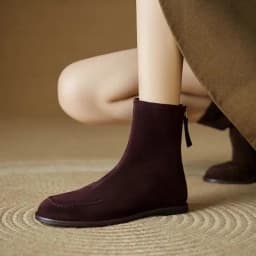 NEW Autumn/Winter Women Boots Sheep Suede Leather Shoes Women Round Toe Low Heel Shoes Slip-on Chelsea Boots Zipper Short Boots