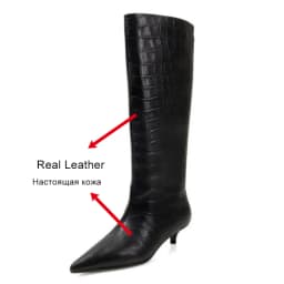 JOZHAMTA Size 34-40 Women Real Leather Mid Heels Long Boots Fashion Shoes For Autumn Knee Boots Office Lady Daily Winter Shoes