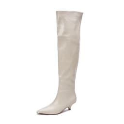 Arden Furtado Autumn Beige Microfiber Large Tubular Boots Pointed Toe Pull-On Stilettos Heels Simple Style Over the Knee Boots