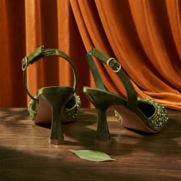2026 Italian Inspired Olive Rhinestone HAND CRAFTED UPPER Pointed Toe Women High Heels Shoes and Bag Set Elegant Party Shoes