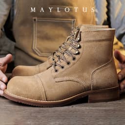 Suede Boot Goodyear-Welted Motorcycle Rugged Heritage Boots Vintage Suede Leather Punk Boot For Men Cowhide Mid-Cut Shoes