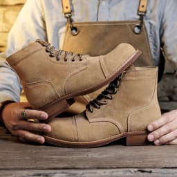Suede Boot Goodyear-Welted Motorcycle Rugged Heritage Boots Vintage Suede Leather Punk Boot For Men Cowhide Mid-Cut Shoes