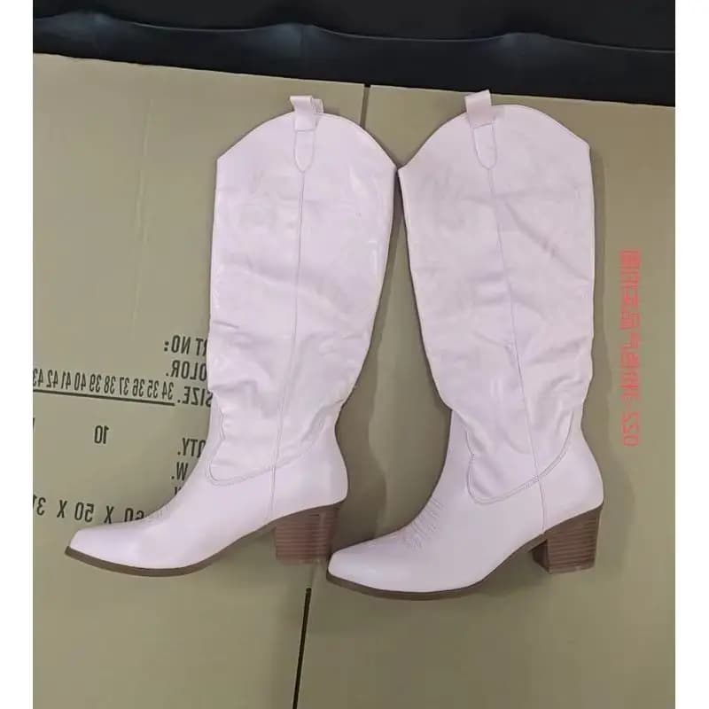 Eilyken Women Exquisite Embroidery Knee-High Boots Autumn Winter Low Heels Pointed Toe Long Booties Shoes Fashion Large Bize 43