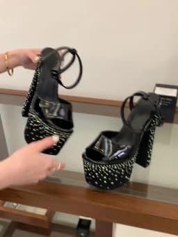 Liyke Fashion Crystal Rhinestone Thick High Heels Chunky Platform Sandals Women Open Toe Wedding Banquet Shoes Zapatos De Mujer