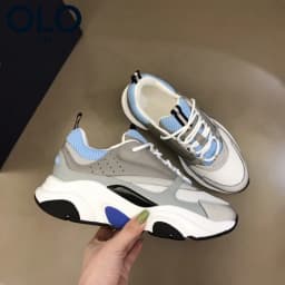 Gray Light Blue Color Block Mesh Dad Shoes Breathable Thick Platform Shock Absorb Casual Sneakers Unisex