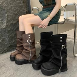 2026Women's Autumn and Winter Fashion Side Zipper Design Knight Boots, Multi-functional Retro Platform Boots, Suitable for Women