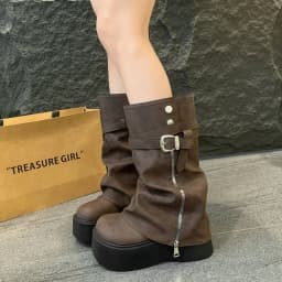 2026Women's Autumn and Winter Fashion Side Zipper Design Knight Boots, Multi-functional Retro Platform Boots, Suitable for Women