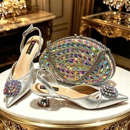 Women Satin Pointed Pumps Red Rhinestone Gem Bridal Heels & Bag Set Elegant For Wedding Party Evening Formal Occasions Ladies