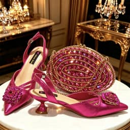 Women Satin Pointed Pumps Red Rhinestone Gem Bridal Heels & Bag Set Elegant For Wedding Party Evening Formal Occasions Ladies