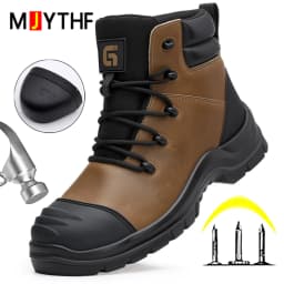 High Quality Men's Safety Boots Genuine Leather Work Boots Puncture-Proof Indestructible Shoes Waterproof Security Boots Male