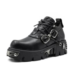 2025 New Dark Punk Style Woman Gothic Flame Carved Vintage Rock Boots Leather Shoes Metal Niche Low Top Platform Shoes