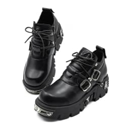 2025 New Dark Punk Style Woman Gothic Flame Carved Vintage Rock Boots Leather Shoes Metal Niche Low Top Platform Shoes