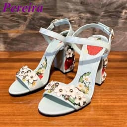 Light Blue Strawberry Print Heeled Sandals Shallow Open Toe Floral Heel Heels Women One Stap Blossom Summer Tourism Outer Shoes