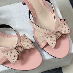 2026 New Sweet Pink Bow Rivet High Heels Women Elegant Thin Strap Stiletto Slippers Fashion Open Toe Slide Sandals Ladies Shoes