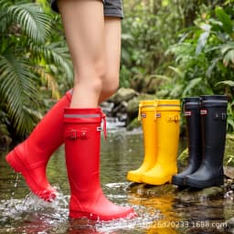 2026 Women's Fashion High-Top Rain Boots Adjustable Drawstring Buckle Non-Slip Waterproof Outdoor Hiking Canyoning Muck Shoes