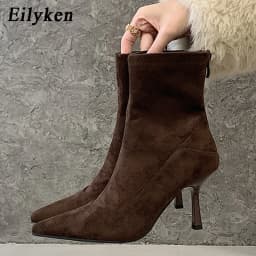 Eilyken Women Ankle Boots Sexy Thin High Heels Pointed Toe Female Shoes Spring Autumn Zipper Chelsea Short Booties