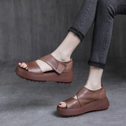 DRKANOL Women Platform Sandals 2026 Summer Wedges Heel Open Toe Shoes 100% Genuine Leather Casual Sandals Female Handmade Retro