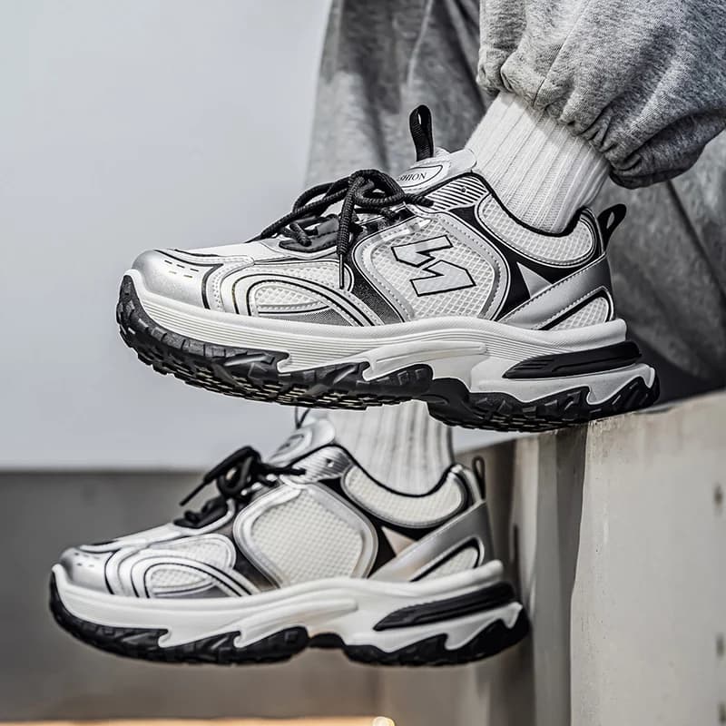 Hight Street Men's Mesh Chunky Sneakers Brand New Breathable Light Outdoor Running Shoes Student Soft-sole Sports Running Shoes