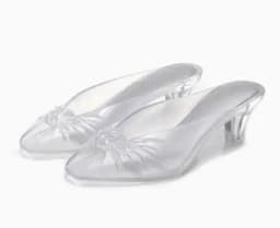Summer Women Smoky Gray Jelly Mules Knotted Front Peep Toe Transparent Clear Mid Heel Slip On Slides Casual Beach Party Sandals