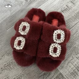 2025 New Women Fur Slippers Shoes Women Warm Winter Crystal Fur Shoes For Women Slippers Casual Plush Comfortable Mink Slippers