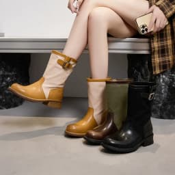 MORAZORA 2027 New Split Leather Mid Calf Western Boots British Style Retro Buckle Canvas Short Booties Square Mid Heels Shoes