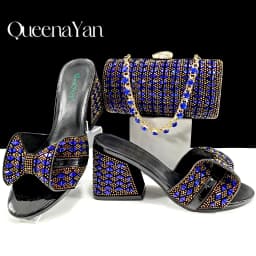 QSGFC Italian Fashion Banquet Shoes and Bags African Women's Hand Bags with Rhinestone Decoration and Women's High Heels