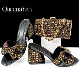 QSGFC Italian Fashion Banquet Shoes and Bags African Women's Hand Bags with Rhinestone Decoration and Women's High Heels