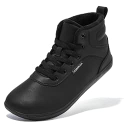 HOBIBEAR Unisex Winter Barefoot Shoes Womens Men Wide Toe Box Faux Fur Lined Ankle Sneakers Artificial Leather Lace Up Shoes