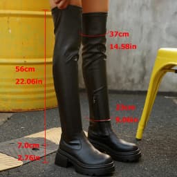 Black Pu Leather Over The Knee Boots Women 2026 Autumn Chunky Platform Thigh High Boots Woman Punk Thick Heel Long Booties Mujer