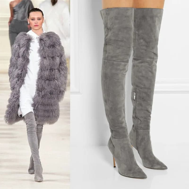 New Fashion Suede Leather Over The Knee Boots Women Sexy Thigh High Boots Pointed Toe High Heels Women Winter Boots Women