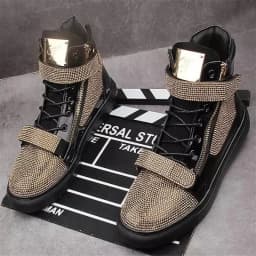 Designer Mens Glitter Rhinestones High Tops Casual Flats Shoes for Men Skateboard Thick Bottom Sneakers Men Shoes Man