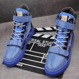 Designer Mens Glitter Rhinestones High Tops Casual Flats Shoes for Men Skateboard Thick Bottom Sneakers Men Shoes Man