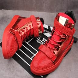 Designer Mens Glitter Rhinestones High Tops Casual Flats Shoes for Men Skateboard Thick Bottom Sneakers Men Shoes Man