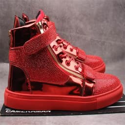 Designer Mens Glitter Rhinestones High Tops Casual Flats Shoes for Men Skateboard Thick Bottom Sneakers Men Shoes Man