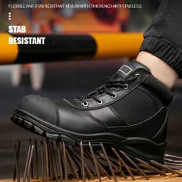 Genuine Leather Work Boots Cowhide Safety Shoes Men Waterproof Protection Shoes Puncture-Proof Indestructible Shoes Steel Toe