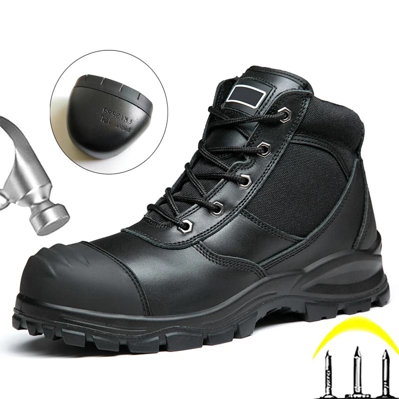 Genuine Leather Work Boots Cowhide Safety Shoes Men Waterproof Protection Shoes Puncture-Proof Indestructible Shoes Steel Toe