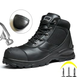Genuine Leather Work Boots Cowhide Safety Shoes Men Waterproof Protection Shoes Puncture-Proof Indestructible Shoes Steel Toe