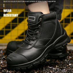 Genuine Leather Work Boots Cowhide Safety Shoes Men Waterproof Protection Shoes Puncture-Proof Indestructible Shoes Steel Toe