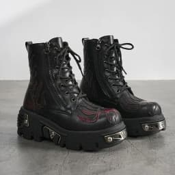 2026 New Punk Women Platform Ankle Boots Female's Rock Round Toe Lace Up Fashion Retro Chunky Shoes Metal Decor Short Boots