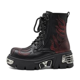2026 New Punk Women Platform Ankle Boots Female's Rock Round Toe Lace Up Fashion Retro Chunky Shoes Metal Decor Short Boots