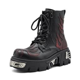 2026 New Punk Women Platform Ankle Boots Female's Rock Round Toe Lace Up Fashion Retro Chunky Shoes Metal Decor Short Boots
