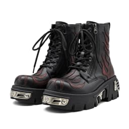 2026 New Punk Women Platform Ankle Boots Female's Rock Round Toe Lace Up Fashion Retro Chunky Shoes Metal Decor Short Boots