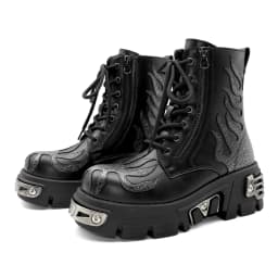2026 New Punk Women Platform Ankle Boots Female's Rock Round Toe Lace Up Fashion Retro Chunky Shoes Metal Decor Short Boots