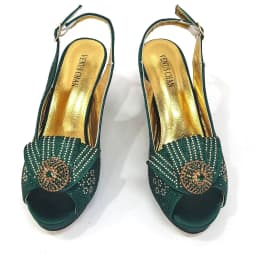 New Designer Fashion Open Toe Women Heels for 2026 Elegant Party Green Color Diamond Pumps Italian Shoes and Bags Matching Set